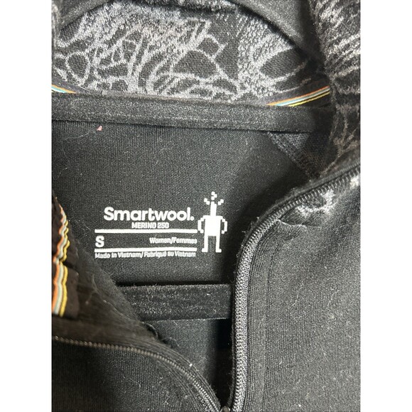 Smartwool Top Merino Wool Black Gray Floral Print 1/4 Zip Mock Neck Size S - Picture 5 of 7